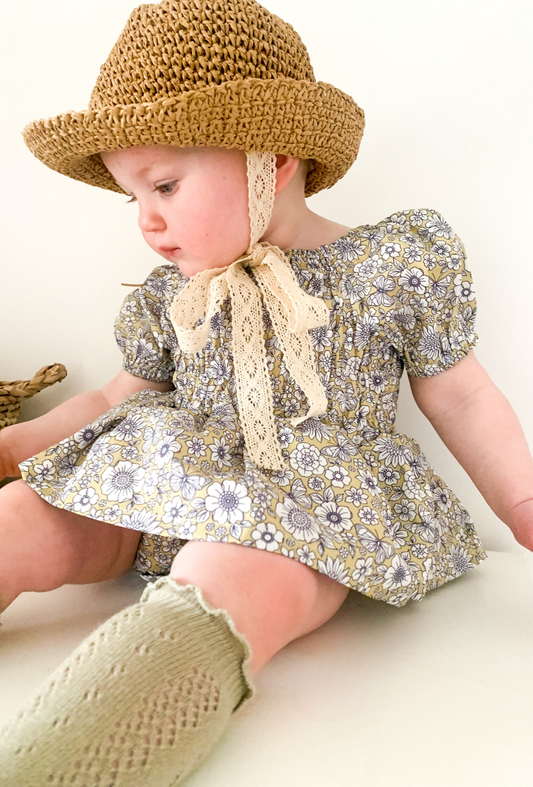 LUCY SMOCKED TUTU SPRING ROMPER - Vintage Blossom