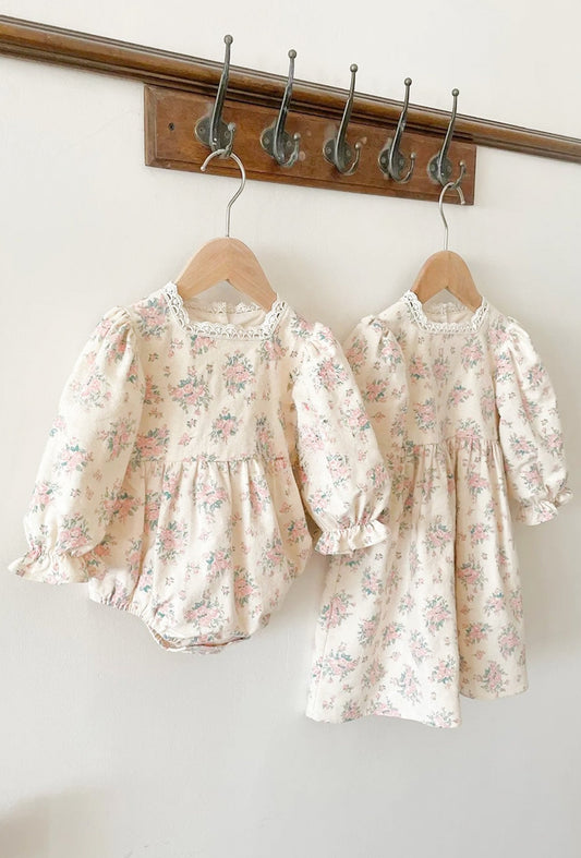 JULIET BRUSHED COTTON FLORAL SIBLING DRESS ONE-PIECE - Vintage Blossom